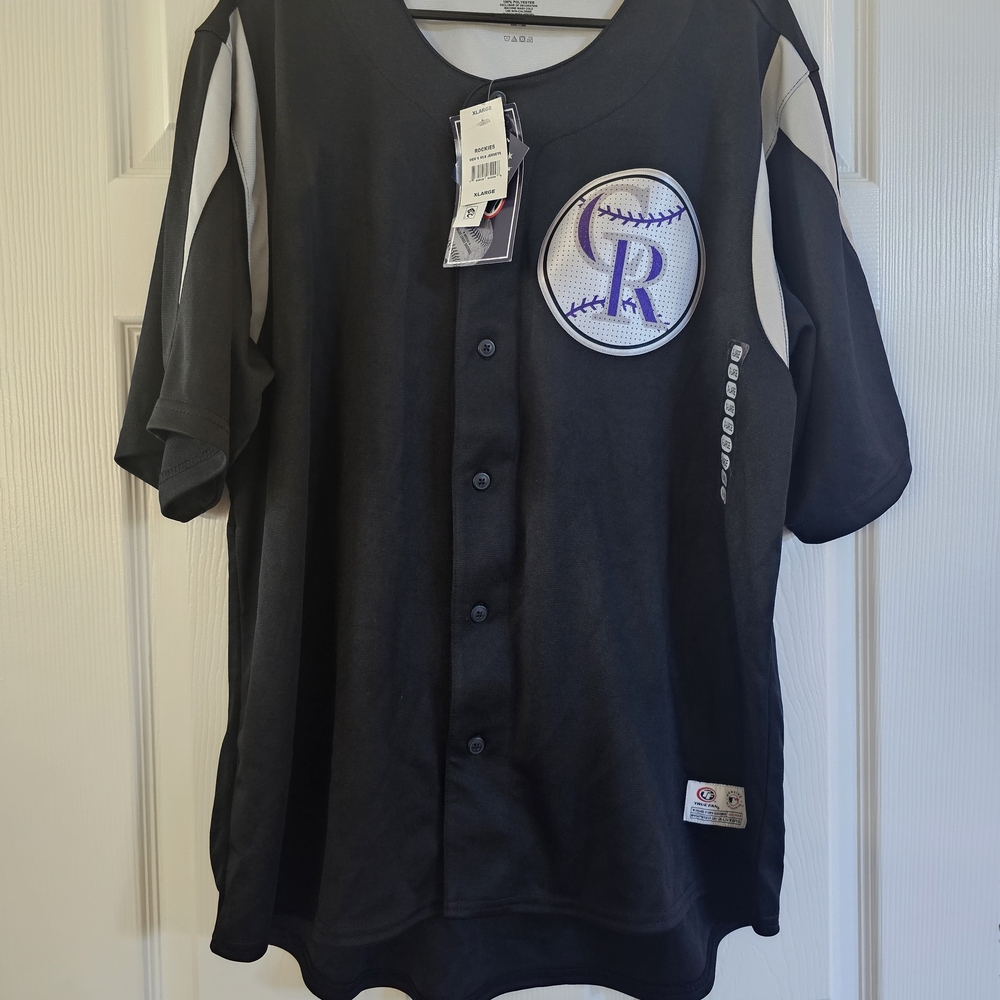 True Fan Black and Grey Rockies Baseball Jersey Top